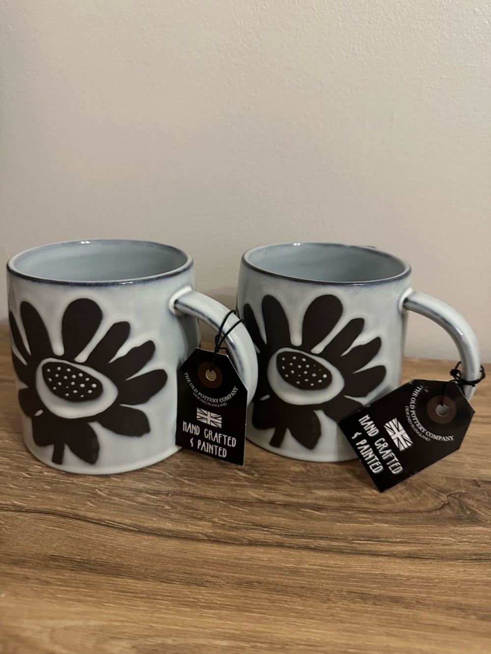 NEW The Old Pottery Company Ceramic Mug Set, Floral, Blue and Brown Hand Crafted - Picture 3 of 13